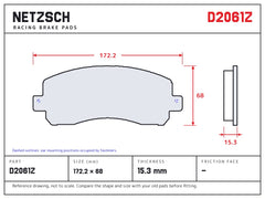 NETZSCH D2061Z brake pad drawing, 15.3 mm thick