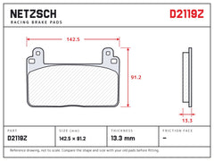 NETZSCH D2119Z brake pad drawing, 13.3 mm thick