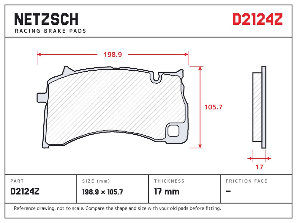 NETZSCH D2124Z brake pad drawing, 17 mm thick