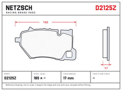 NETZSCH D2125Z brake pad drawing, 17 mm thick