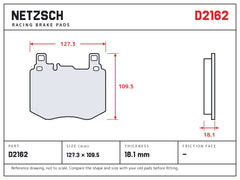 NETZSCH D2162 brake pad drawing, 18.1 mm thick