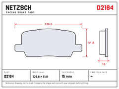 NETZSCH D2164 brake pad drawing, 15 mm thick