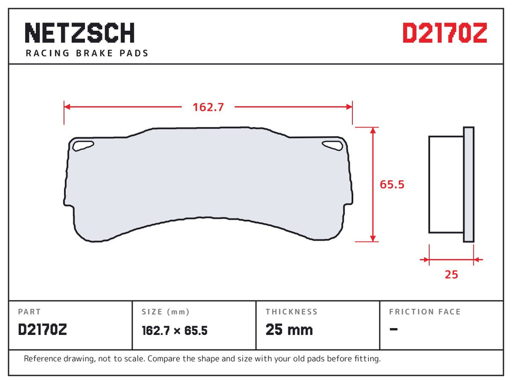 NETZSCH D2170Z brake pad drawing, 25 mm thick