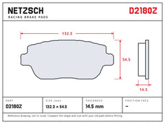 NETZSCH D2180Z brake pad drawing, 14.5 mm thick