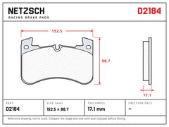 NETZSCH D2184 brake pad drawing, 17.1 mm thick