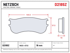 NETZSCH D2185Z brake pad drawing, 19 mm thick