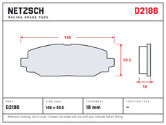 NETZSCH D2186 brake pad drawing, 18 mm thick