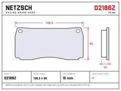 NETZSCH D2186Z brake pad drawing, 15 mm thick