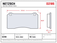 NETZSCH D2195 brake pad drawing, 16.1 mm thick