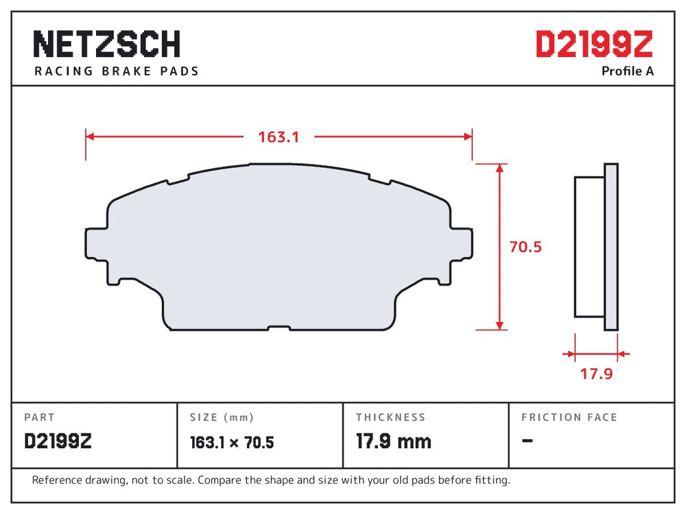 NETZSCH D2199Z brake pad drawing, 17.9 mm thick
