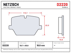 NETZSCH D2220 brake pad drawing, 16.8 mm thick