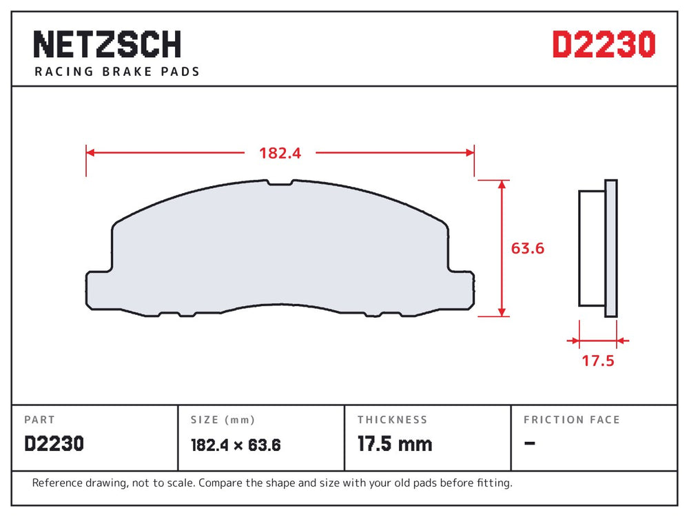 NETZSCH D2230 brake pad drawing, 17.5 mm thick