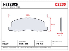 NETZSCH D2230 brake pad drawing, 17.5 mm thick