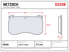 NETZSCH D2238 brake pad drawing, 17.1 mm thick