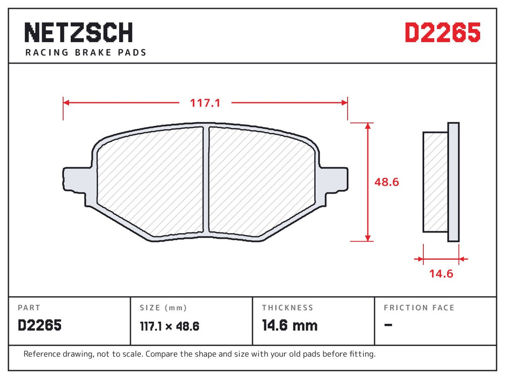 NETZSCH D2265 brake pad drawing, 14.6 mm thick