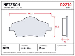 NETZSCH D2270 brake pad drawing, 17 mm thick
