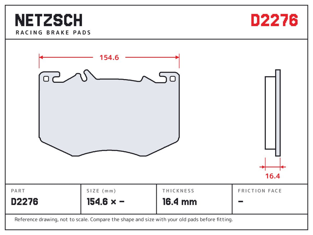 NETZSCH D2276 brake pad drawing, 16.4 mm thick