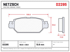 NETZSCH D2295 brake pad drawing, 13.8 mm thick