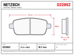 NETZSCH D2295Z brake pad drawing, 16.7 mm thick