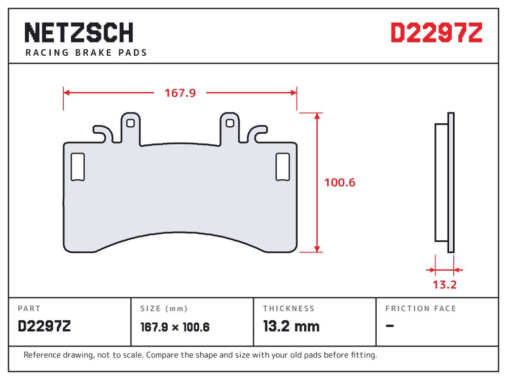 NETZSCH D2297Z brake pad drawing, 13.2 mm thick