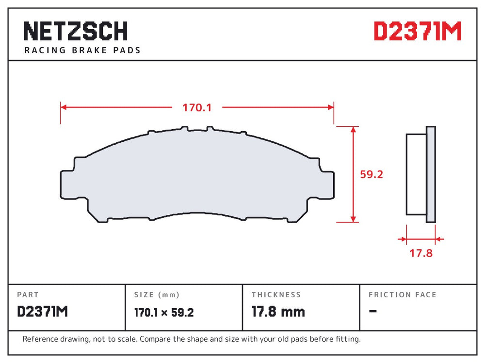NETZSCH D2371M brake pad drawing, 17.8 mm thick