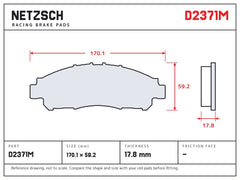NETZSCH D2371M brake pad drawing, 17.8 mm thick
