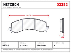 NETZSCH D2382 brake pad drawing, 16.02 mm thick