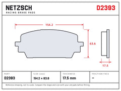 NETZSCH D2393 brake pad drawing, 17.5 mm thick
