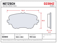 NETZSCH D2394Z brake pad drawing, 14.5 mm thick