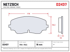 NETZSCH D2437 brake pad drawing, 18 mm thick