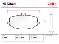 NETZSCH D2454 brake pad drawing, 13.6 mm thick