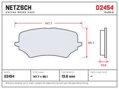 NETZSCH D2454 brake pad drawing, 13.6 mm thick