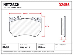 NETZSCH D2456 brake pad drawing, 16.8 mm thick