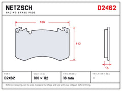 NETZSCH D2462 brake pad drawing, 16 mm thick