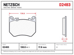 NETZSCH D2483 brake pad drawing, 17.9 mm thick