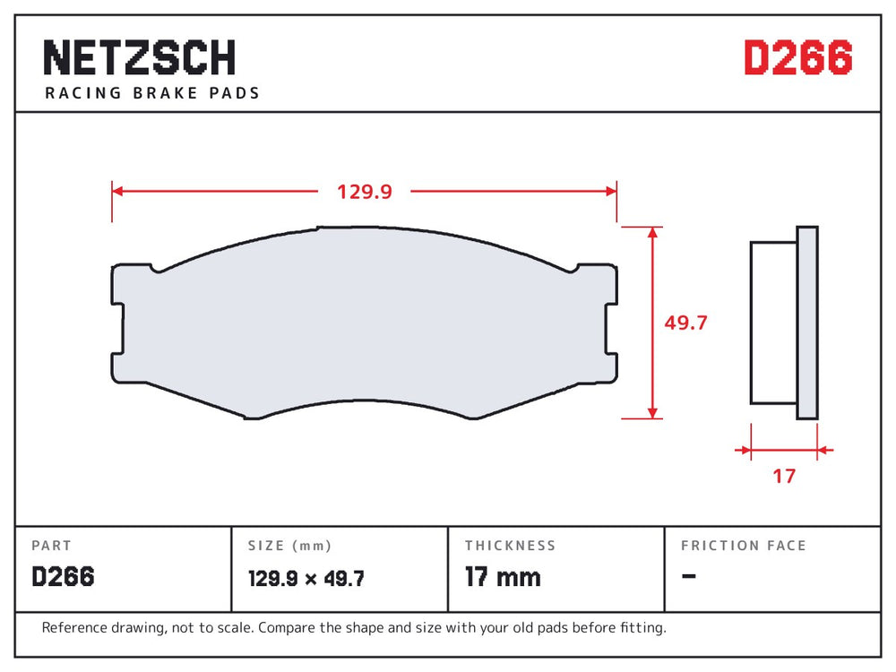 NETZSCH D266 brake pad drawing, 17 mm thick