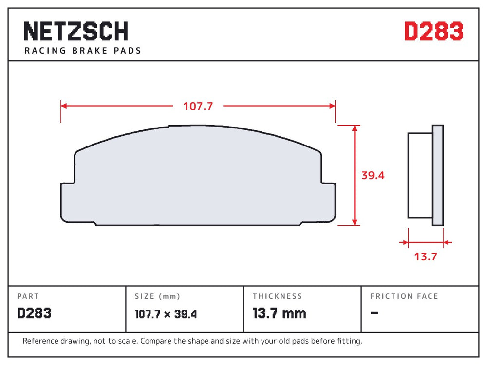 NETZSCH D283 brake pad drawing, 13.7 mm thick