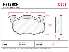 NETZSCH D371 brake pad drawing, 18 mm thick