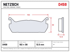 NETZSCH D458 brake pad drawing, 12.5 mm thick