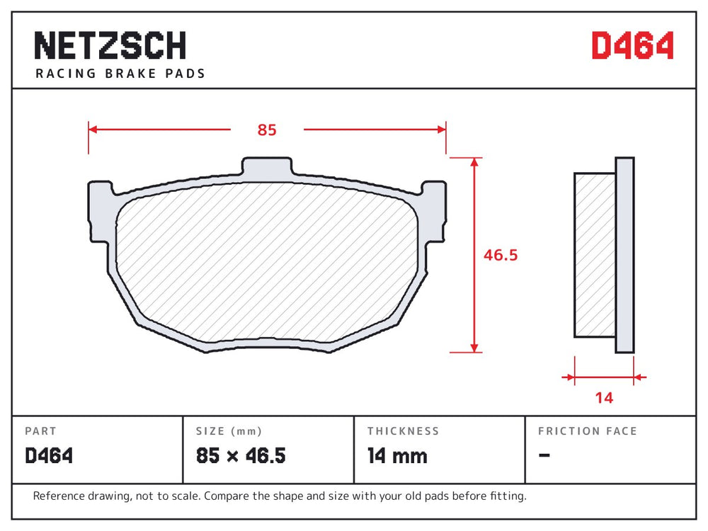 NETZSCH D464 brake pad drawing, 14 mm thick