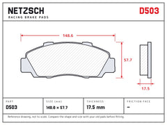 NETZSCH D503 brake pad drawing, 17.5 mm thick
