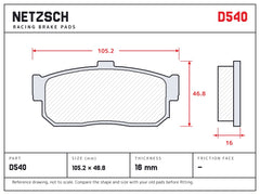 NETZSCH D540 brake pad drawing, 16 mm thick