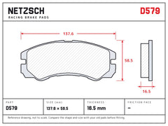 NETZSCH D579 brake pad drawing, 16.5 mm thick