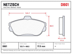NETZSCH D601 brake pad drawing, 17.5 mm thick