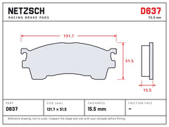 NETZSCH D637 brake pad drawing, 15.5 mm thick