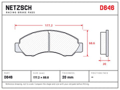 NETZSCH D646 brake pad drawing, 20 mm thick
