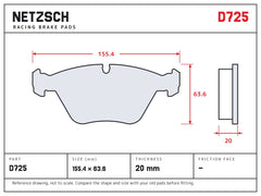 NETZSCH D725 brake pad drawing, 20 mm thick