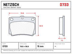 NETZSCH D733 brake pad drawing, 15 mm thick
