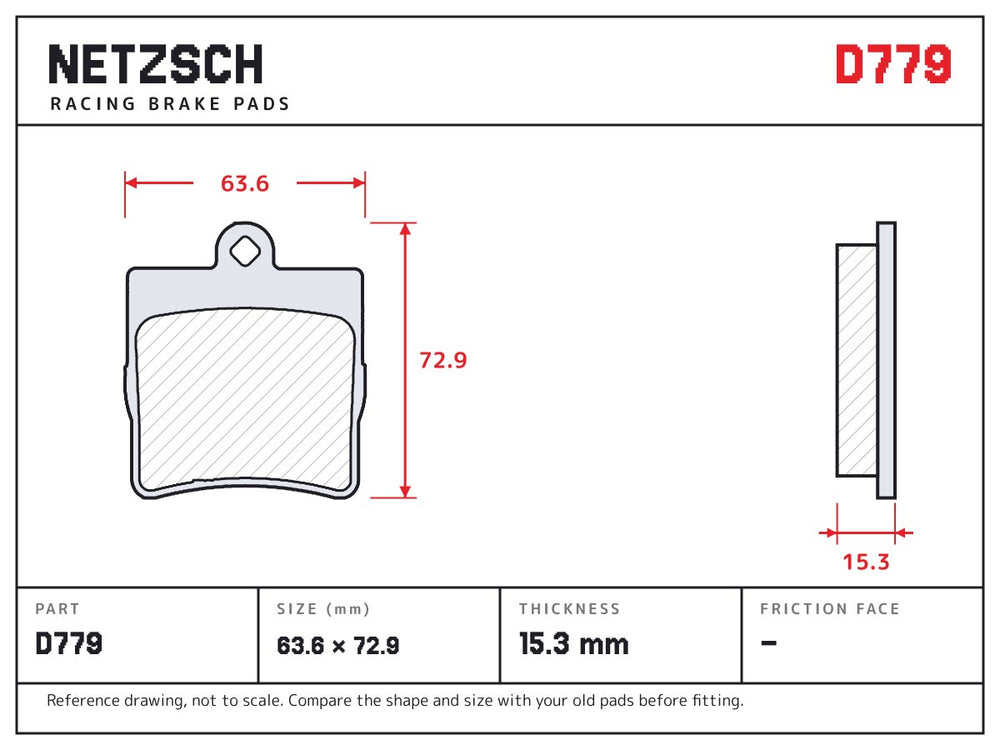 NETZSCH D779 brake pad drawing, 15.3 mm thick