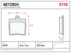 NETZSCH D779 brake pad drawing, 15.3 mm thick
